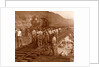 Spanish laborers at work in Culebra Cut and loaded train hauling dirt from canal, USA by Anonymous