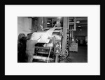 Mt. Holyoke, Massachusetts - Paper. American Writing Paper Co. Super-calender - putting on roll, starting operation, 1936 by Lewis Hine