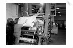 Mt. Holyoke, Massachusetts - Paper. American Writing Paper Co. Super-calender - putting on roll, starting operation, 1936 by Lewis Hine