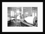 Paterson, New Jersey - Textiles. Jackson Winding and Warping Company - Picture of a high speed warper, June 1937 by Lewis Hine