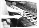 Paterson, New Jersey - Textiles. Quiller tying the broken ends of thread being wound on to quills, March 1937 by Lewis Hine