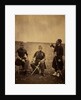 Two French officers, seated, and Zouave, standing with arm resting on rifle, Crimean War by Roger Fenton