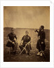 Two French officers, seated, and Zouave, standing with arm resting on rifle, Crimean War by Roger Fenton