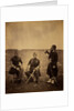 Two French officers, seated, and Zouave, standing with arm resting on rifle, Crimean War by Roger Fenton
