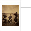 Two French officers, seated, and Zouave, standing with arm resting on rifle, Crimean War by Roger Fenton