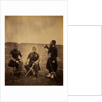 Two French officers, seated, and Zouave, standing with arm resting on rifle, Crimean War by Roger Fenton