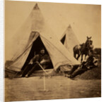 Officer of the 57th Regiment sitting with a sword across his lap at opening to his tent by Roger Fenton