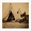 Officer of the 57th Regiment sitting with a sword across his lap at opening to his tent by Roger Fenton
