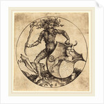 Wild Man Holding a Shield with a Greyhound by Martin Schongauer
