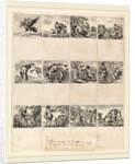 Mythological Playing Cards, 1644, 12 etchings on one sheet by Stefano Della Bella
