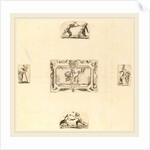 Soldiers, 5 etchings on 1 sheet of laid paper restrikes by Stefano Della Bella