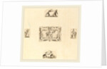 Soldiers, 5 etchings on 1 sheet of laid paper restrikes by Stefano Della Bella
