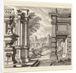 Architectural Fantasy with a Fountain, Classical Ruins, and a Bridge, before 1753 by Giuseppe Antonio Landi