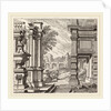 Architectural Fantasy with a Fountain, Classical Ruins, and a Bridge, before 1753 by Giuseppe Antonio Landi