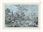 Cattle and Figures at a Farmyard Stream by Marco Ricci