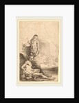 Nude Man Seated and Nude Man Standing, with a Woman and Baby in the Background, c. 1646 by Rembrandt van Rijn