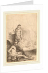 Nude Man Seated and Nude Man Standing, with a Woman and Baby in the Background, c. 1646 by Rembrandt van Rijn