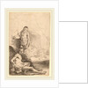 Nude Man Seated and Nude Man Standing, with a Woman and Baby in the Background, c. 1646 by Rembrandt van Rijn