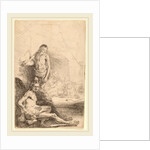 Nude Man Seated and Nude Man Standing, with a Woman and Baby in the Background, c. 1646 by Rembrandt van Rijn