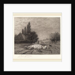 Village Street in France With a Flock of Sheep by Joseph Foxcroft Cole