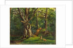 Woodland scene with rabbits Possibly by Sir Hubert von Herkomer