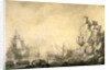 Ships and Militia by a Rocky Shore English and Dutch Ships with Armed Men by a Rocky, Fortified Shore by The Elder