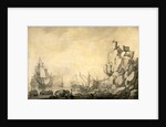 Ships and Militia by a Rocky Shore English and Dutch Ships with Armed Men by a Rocky, Fortified Shore by The Elder