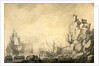 Ships and Militia by a Rocky Shore English and Dutch Ships with Armed Men by a Rocky, Fortified Shore by The Elder