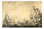 Ships and Militia by a Rocky Shore English and Dutch Ships with Armed Men by a Rocky, Fortified Shore by The Elder