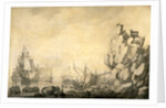 Ships and Militia by a Rocky Shore English and Dutch Ships with Armed Men by a Rocky, Fortified Shore by The Elder