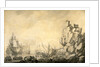 Ships and Militia by a Rocky Shore English and Dutch Ships with Armed Men by a Rocky, Fortified Shore by The Elder