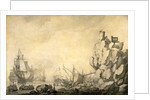 Ships and Militia by a Rocky Shore English and Dutch Ships with Armed Men by a Rocky, Fortified Shore by The Elder