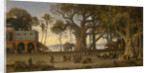 Moonlit Scene of Indian Figures and Elephants among Banyan Trees by Auguste Borget