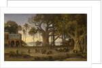 Moonlit Scene of Indian Figures and Elephants among Banyan Trees by Auguste Borget