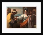 Isaac's servant tying the bracelet on Rebecca's arm by Benjamin West