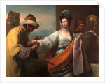 Isaac's servant tying the bracelet on Rebecca's arm by Benjamin West