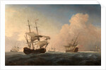 English Warships Heeling in the Breeze Offshore by William van de Velde the Younger