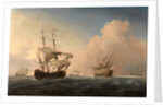 English Warships Heeling in the Breeze Offshore by William van de Velde the Younger