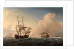 English Warships Heeling in the Breeze Offshore by William van de Velde the Younger