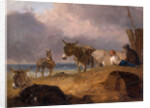 Donkeys and Figures on a Beach by Julius Caesar Ibbetson