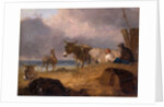 Donkeys and Figures on a Beach by Julius Caesar Ibbetson