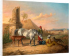 Grey Arabian mare and foal, with a family by George Henry Laporte