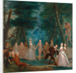 Scene in a park, with figures from the Commedia dell'Arte A Harliquinade by Marcellus Laroon the Younger