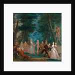 Scene in a park, with figures from the Commedia dell'Arte A Harliquinade by Marcellus Laroon the Younger