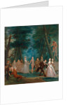 Scene in a park, with figures from the Commedia dell'Arte A Harliquinade by Marcellus Laroon the Younger