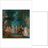 Scene in a park, with figures from the Commedia dell'Arte A Harliquinade by Marcellus Laroon the Younger