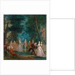 Scene in a park, with figures from the Commedia dell'Arte A Harliquinade by Marcellus Laroon the Younger