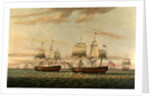 An Indiaman and a Two Decker by Thomas Luny