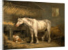 Old horses with a dog in a stable by George Morland