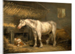 Old horses with a dog in a stable by George Morland